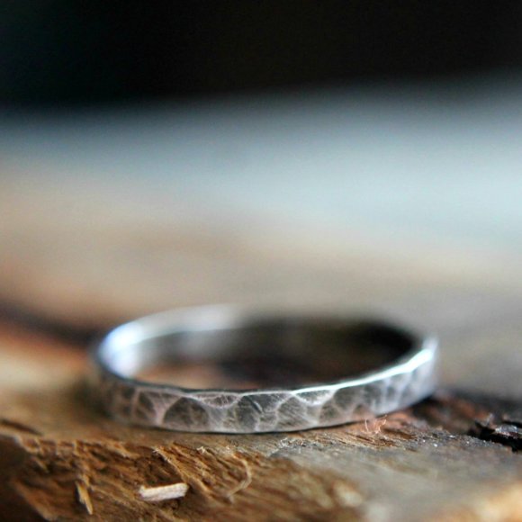 Sterling Silver Hammered Narrow Band, Hammered Stacking Ring, Metalwork Jewelr - Picture 4 of 6